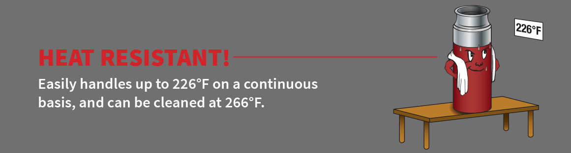 HEAT RESISTANT! Easily handles up to 226°F on a continuos basis and can be cleaned at 266°F